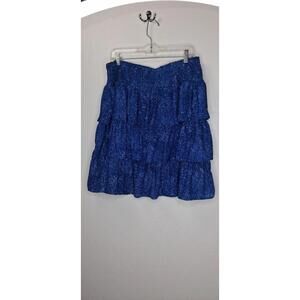 Michael Kors Plus Size 1X Blue Tiered Ruffle Mini Skirt Smocked Boho Mirror Dot